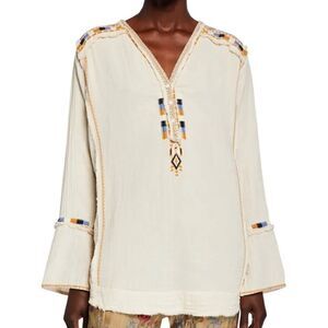 Johnny‎ Was mars gauze beige off white long sleeve embroidered shirt top, small